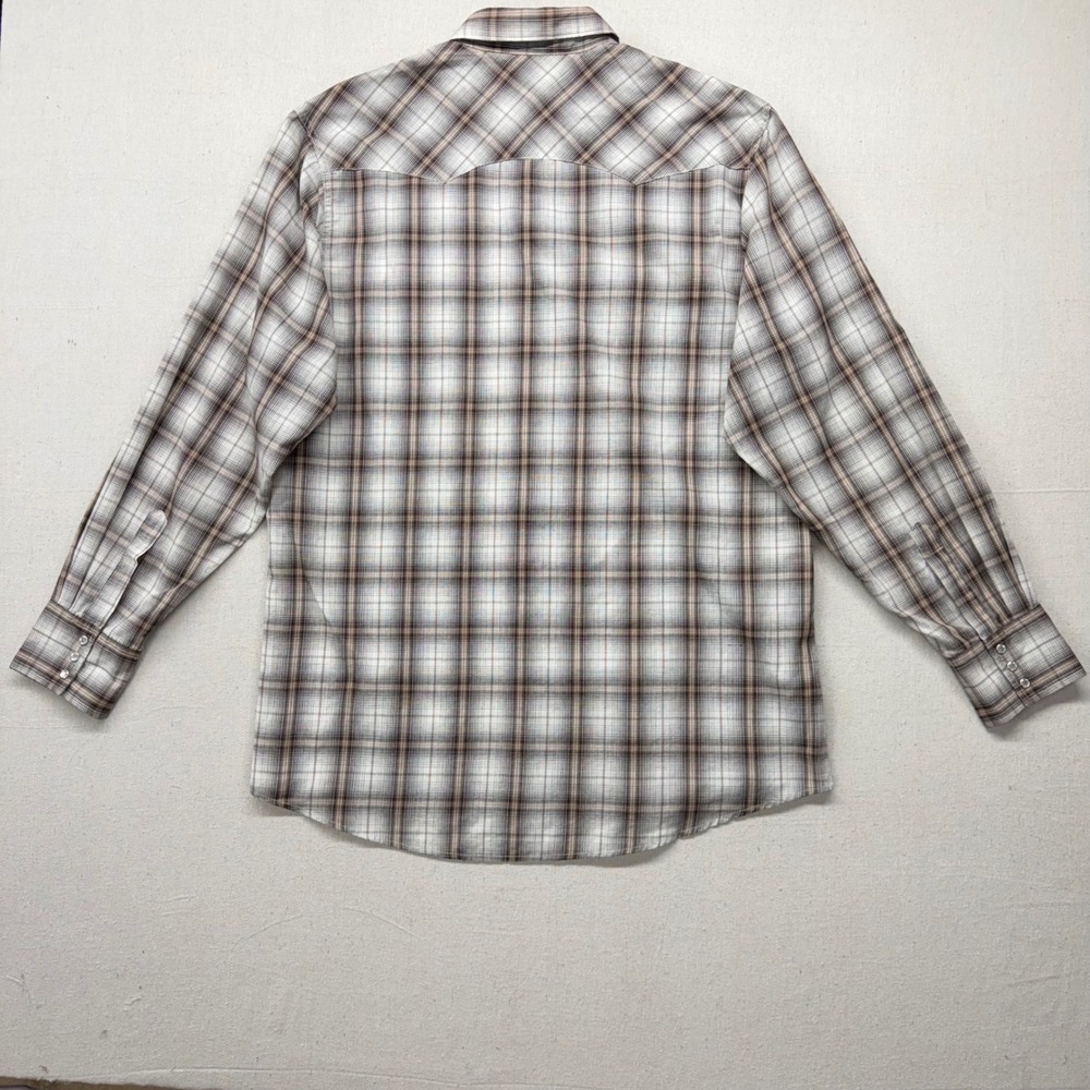 Wrangler Wrancher Western Snap Shirt Mens XLT Tall Brown Plaid MTW1231 Cowboy - Picture 7 of 13